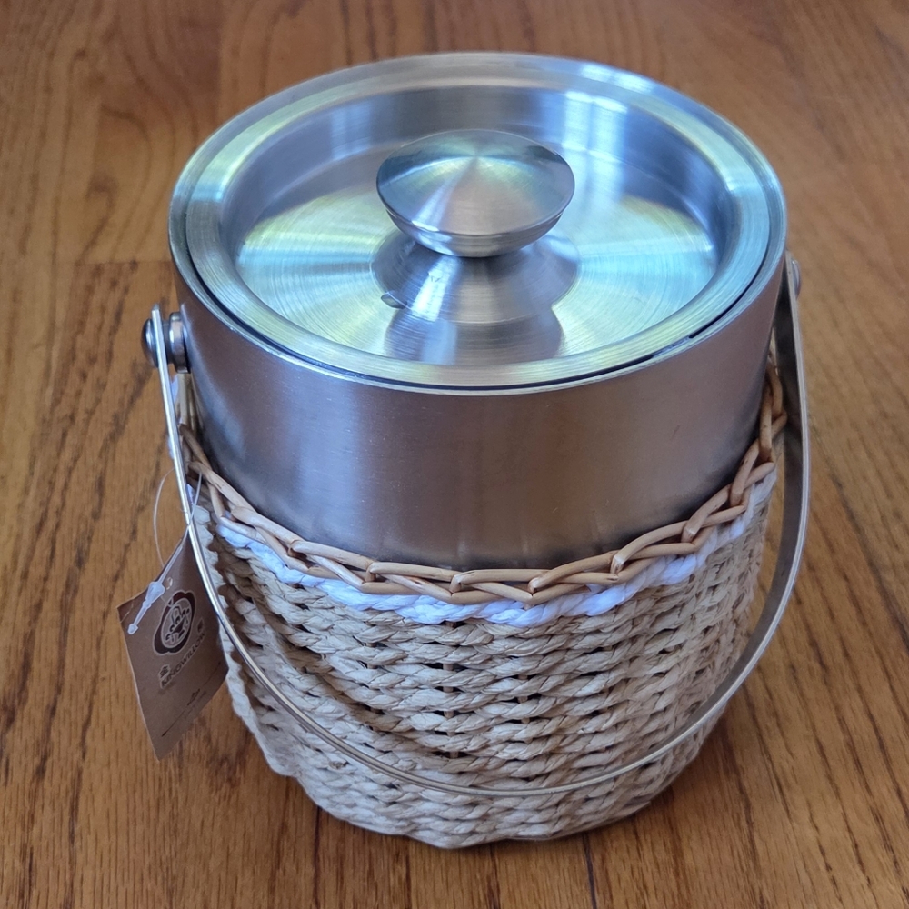 Stainless Steel and Woven Basket Ice Bucket
